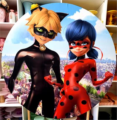 Painel Sublimado Lady Bug Cat Noir Paris Torre Eiffel