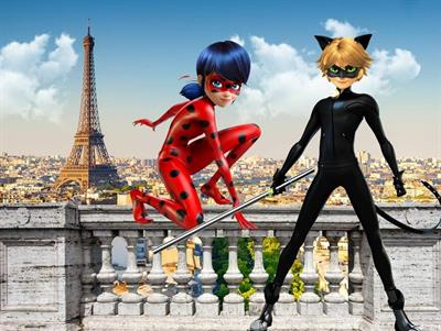 Painel Sublimado Lady Bug Cat Noir Paris Torre Eiffel